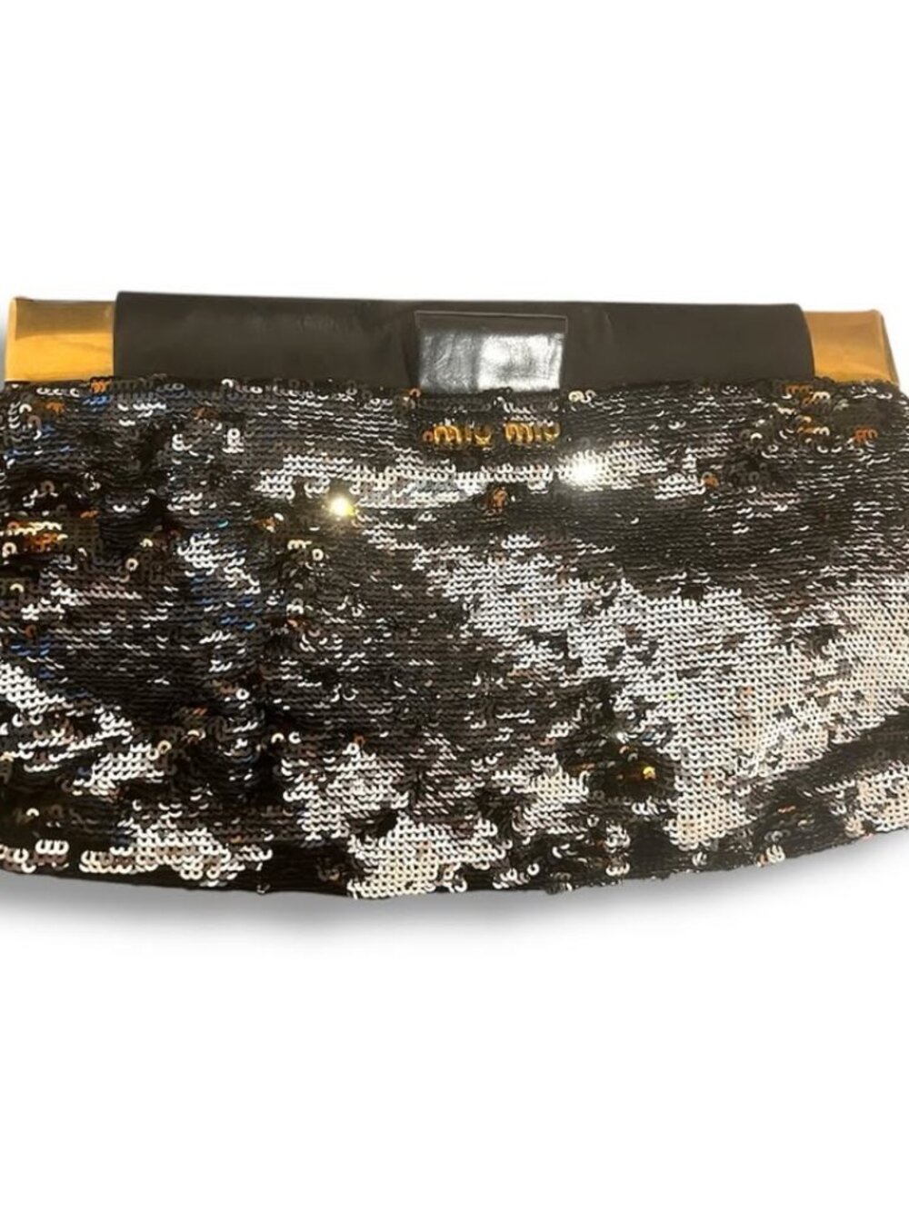 Miu Miu Sequin Clutch Black Silver Gold Frame Evening Bag